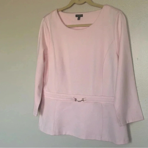 Talbots Pink Peplum Preppy Work Pink Top L Brass Buckle - Picture 3 of 10